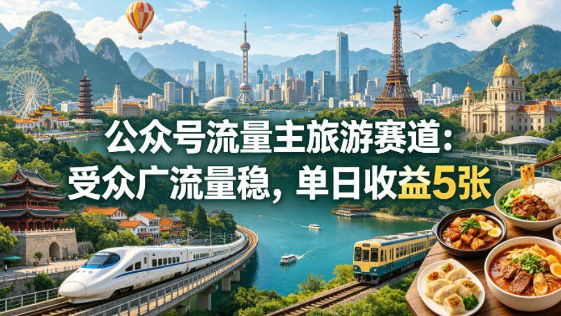 
          公众号流量主之旅游赛道，受众广+流量稳，平均单日收益5张+ - Featured image
        