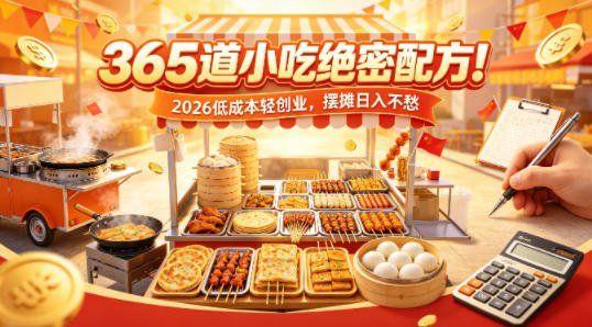 
          365道小吃绝密配方！2026低成本轻创业，摆摊日入不愁 - Featured image
        