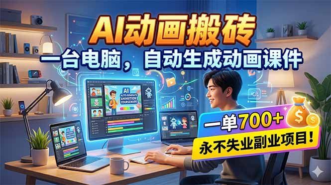 
          AI动画搬砖，一台电脑，自动生成动画课件，一单800+  永不失业副业项目！ - Featured image
        