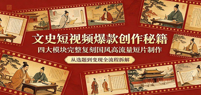 
          文史短视频爆款创作秘籍：四大模块完整复刻国风高流量短片制作 - Featured image
        