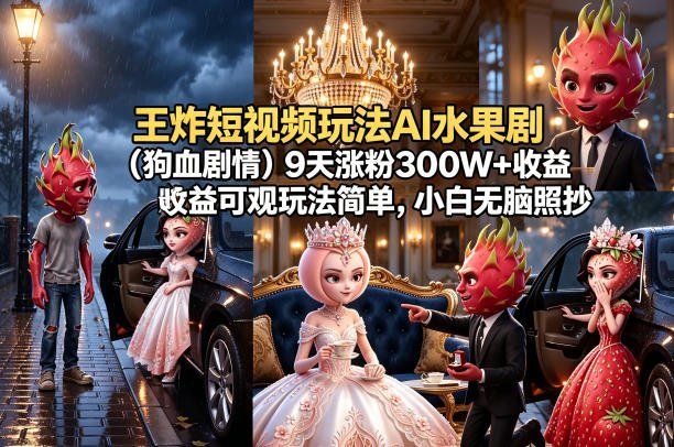 
          王炸短视频玩法AI水果剧(狗血剧情)9天涨粉300W+收益可观玩法简单，小白无脑照抄，详细拆解玩法 - Featured image
        