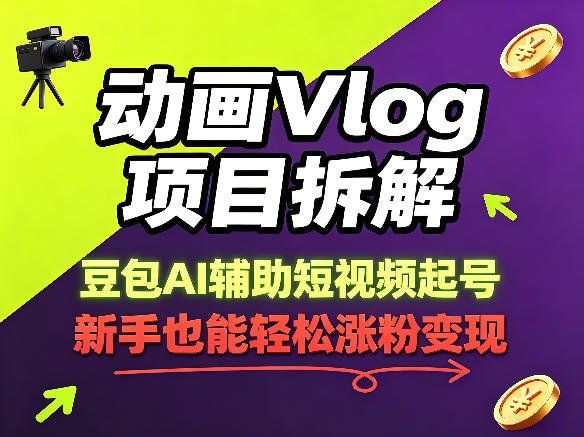 
          动画Vlog项目拆解，豆包AI辅助短视频起号，新手也能轻松涨粉，43条作品涨粉8.3W - Featured image
        