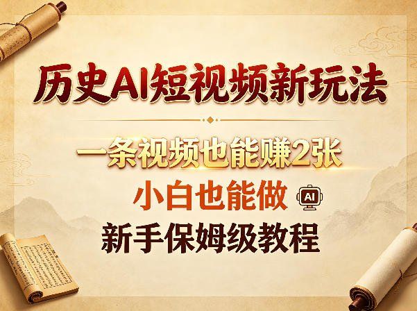 
          历史AI短视频新玩法，一条视频也能賺2张，小白也能做，新手保姆级教程 - Featured image
        