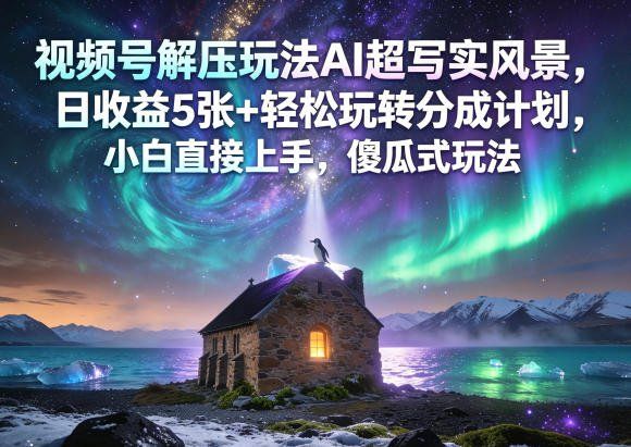 
          视频号解压玩法AI超写实风景，日收益5张+轻松玩转分成计划，小白直接上手，傻瓜式玩法 - Featured image
        