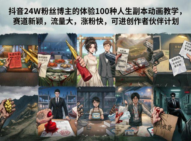 
          抖音24W粉丝博主的体验100种人生副本动画教学，赛道新颖，流量大，涨粉快，可进创作者伙伴计划 - Featured image
        