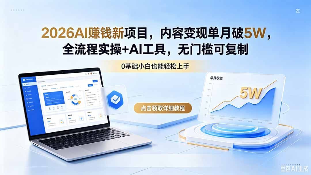 
          2026AI赚钱新项目，内容变现单月破5W，全流程实操+AI工具，无门槛可复制 - Featured image
        