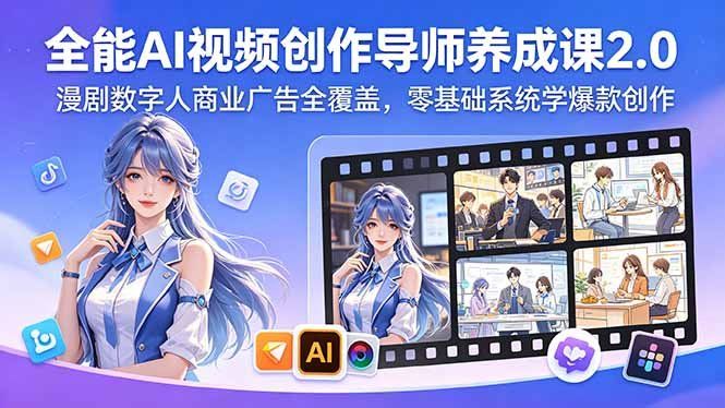 
          全能AI视频创作导师养成课2.0，漫剧数字人商业广告全覆盖，零基础系统学爆款创作 - Featured image
        