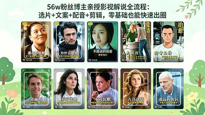 
          56万粉丝博主亲授影视解说全流程：选片+文案+配音+剪辑，零基础也能快速出圈 - Featured image
        