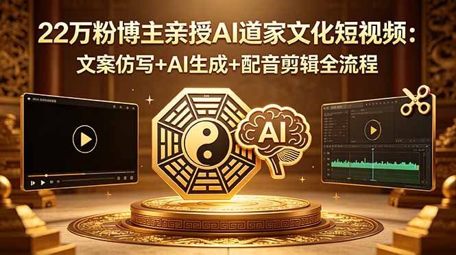 
          22万粉博主亲授AI道家文化短视频：文案仿写+AI生成+配音剪辑全流程 - Featured image
        