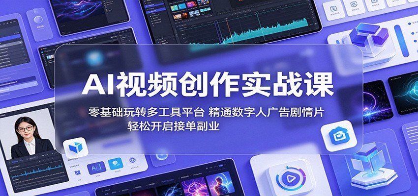 
          AI视频创作实战课：零基础玩转多工具平台，精通数字人广告、剧情片，轻松开启接单副业 - Featured image
        