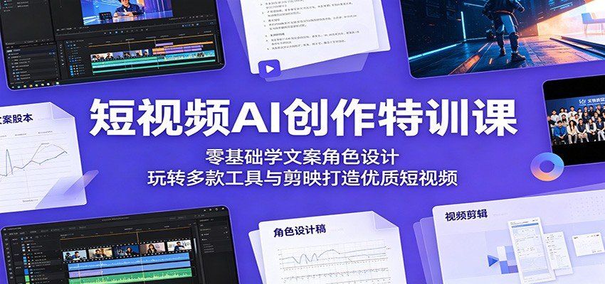 
          短视频AI创作特训课：零基础学文案角色设计，玩转多款工具与剪映打造优质短视频 - Featured image
        