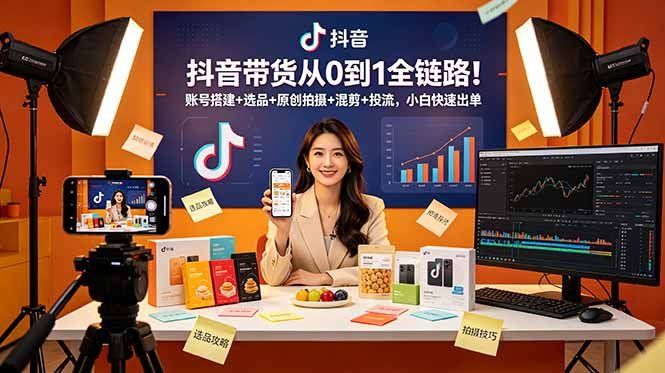 
          抖音带货从0到1全链路！账号搭建+选品+原创拍摄+混剪+投流，小白快速出单 - Featured image
        