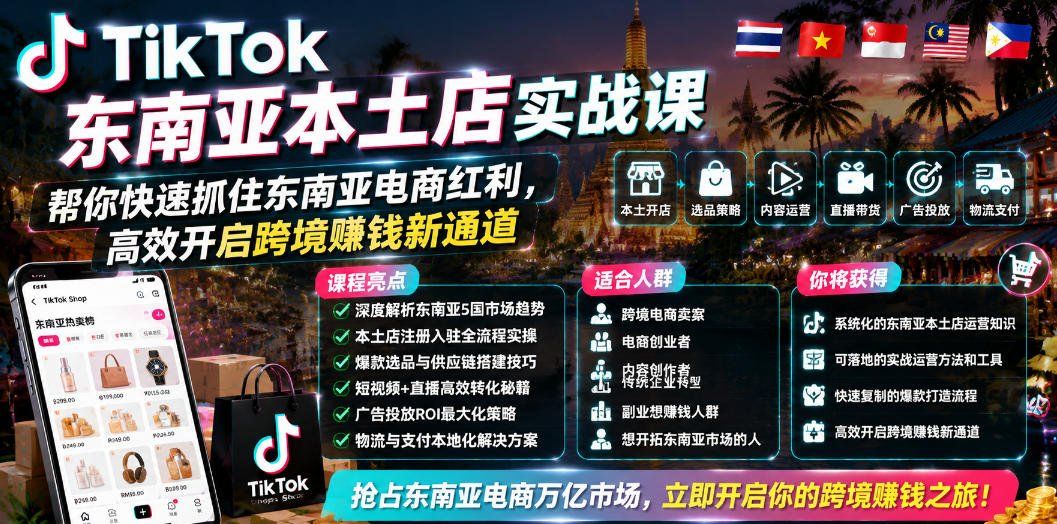 
          TikTok东南亚本土店实战课，帮你快速抓住东南亚电商红利，高效开启跨境賺钱新通道 - Featured image
        