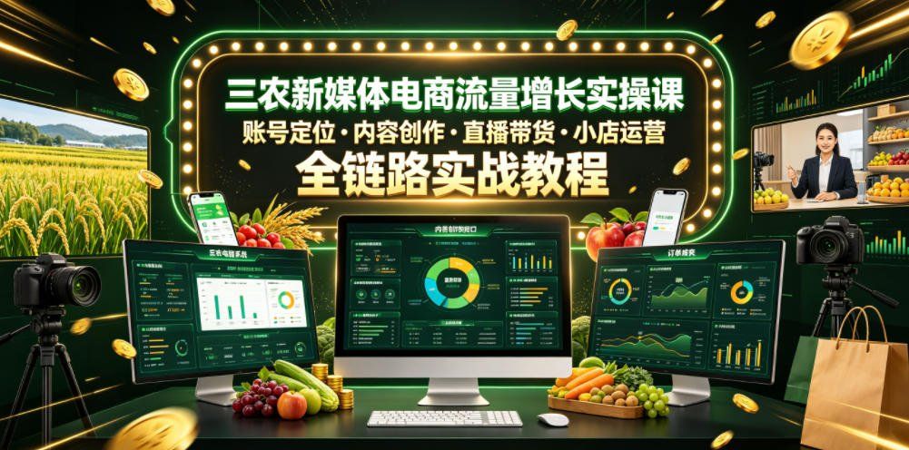 
          三农新媒体电商流量增长实操课，账号定位・内容创作・直播带货・小店运营，全链路实战教程 - Featured image
        